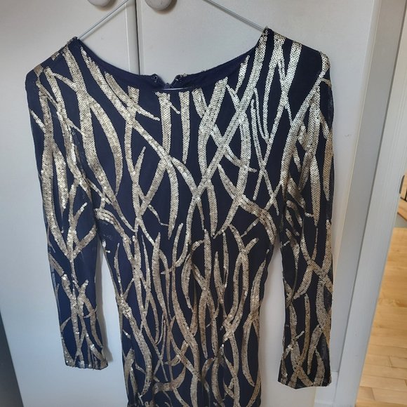 TFNC London Neva Sequin Dress (Navy with Gold Sequin Detailing) - Picture 1 of 3